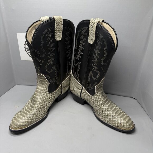 Texas USA Flag Snakeskin Print Cowboy Western Boots Men’s Size 4D Black Exotic main image 5